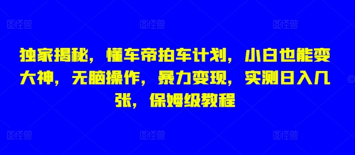 独家揭秘，懂车帝拍车计划，小白也能变大神，无脑操作，暴力变现，实测日入几张，保姆级教程-梦帆创业网