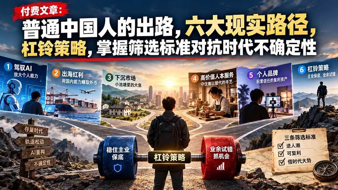 (21058期)付费文章:普通中国人的出路,六大现实路径,杠铃策略,掌握筛选标准对抗时代不确定性 (21058期)付费文章:普通中国人的出路,六大现实路径,杠铃策略,掌握筛选标准对抗时代不确定性