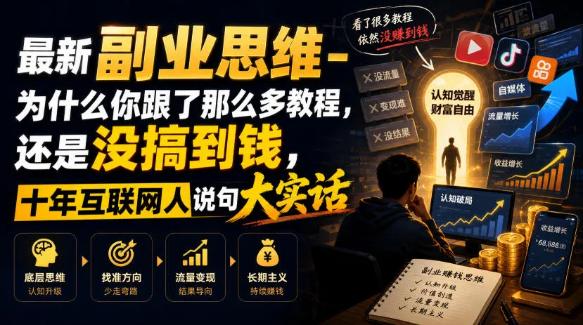 最新副业思维-为什么你跟了那么多教程，还是没搞到钱，十年互联网人说句大实话【揭秘】-梦帆创业网