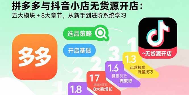 （15805期）拼多多与抖音小店无货源开店：五大模块+8大章节，从新手到进阶系统学习-梦帆创业网