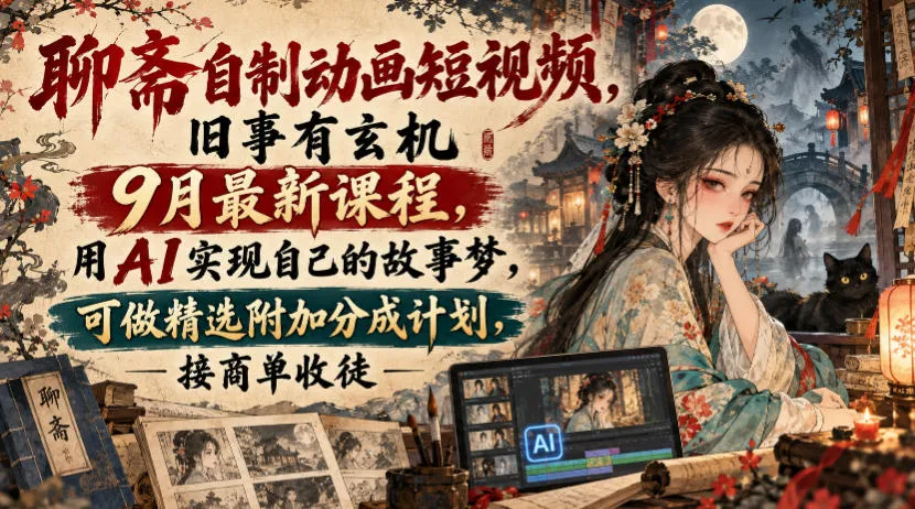 聊斋自制动画短视频，旧事有玄机9月最新课程，用AI实现自己的故事梦，可做精选附加分成计划，接商单收徒-梦帆创业网