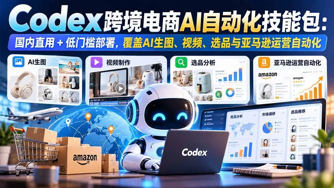 （20752期）【无水印】Codex跨境电商AI自动化技能包：国内直用+低门槛部署，覆盖AI生图、视频、选品与亚马逊运营自动化-梦帆创业网