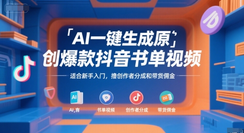 AI一键生成原创爆款抖音书单视频，适合新手入门，撸创作者分成和带货佣金【揭秘】-梦帆创业网