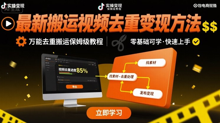 最新搬运视频去重变现方法，万能去重搬运保姆级教程-梦帆创业网
