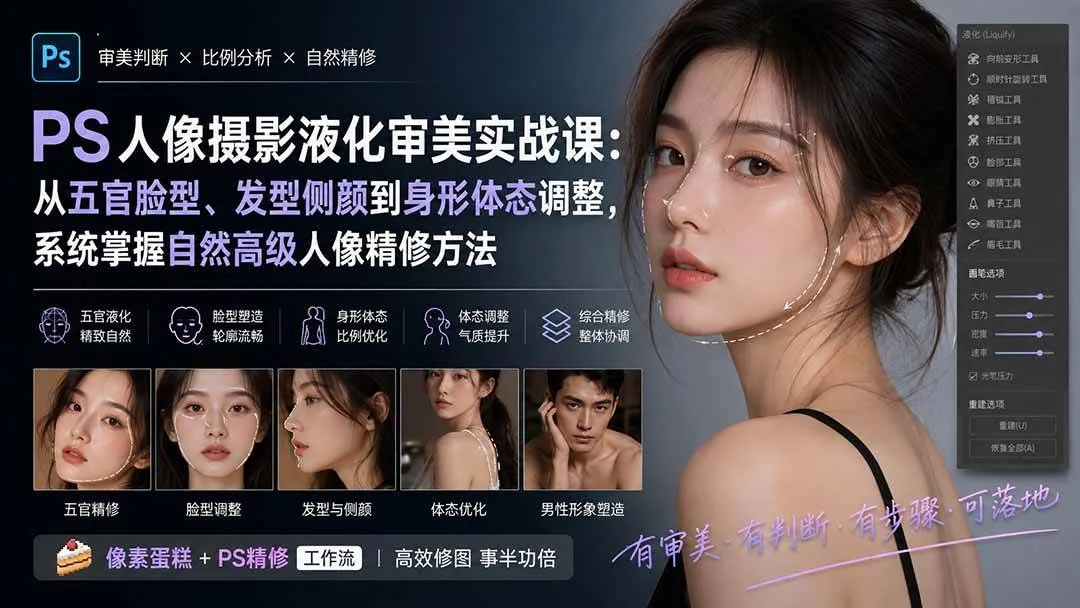 (20062期)PS人像摄影液化审美实战课:从五官脸型、发型侧颜到身形体态调整,系统掌握自然高级人像精修方法 (20062期)PS人像摄影液化审美实战课:从五官脸型、发型侧颜到身形体态调整,系统掌握自然高级人像精修方法