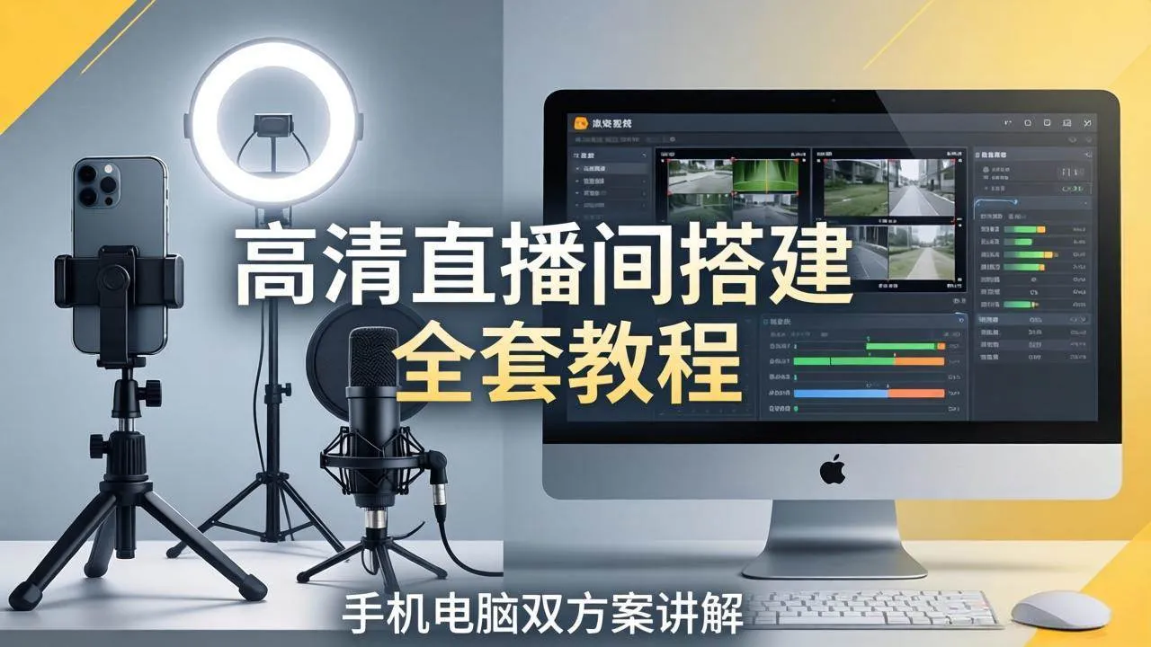 （18104期）高清直播间搭建全套教程，手机电脑双方案讲解，设备选型调试多机位实操教学-梦帆创业网