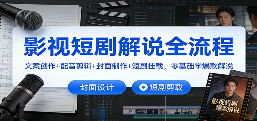 影视短剧解说全流程：文案创作+配音剪辑+封面制作+短剧挂载，零基础学爆款解说-梦帆创业网
