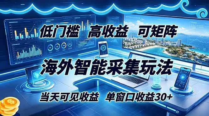 （18955期）海外智能采集玩法，低门槛高单价可矩阵，当天可见收益，单窗口30+-梦帆创业网