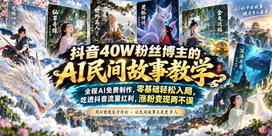 抖音40W粉丝博主的AI民间故事教学,全程AI免费制作,零基础轻松入局,吃透抖音流量红利,涨粉变现两不误 抖音40W粉丝博主的AI民间故事教学,全程AI免费制作,零基础轻松入局,吃透抖音流量红利,涨粉变现两不误