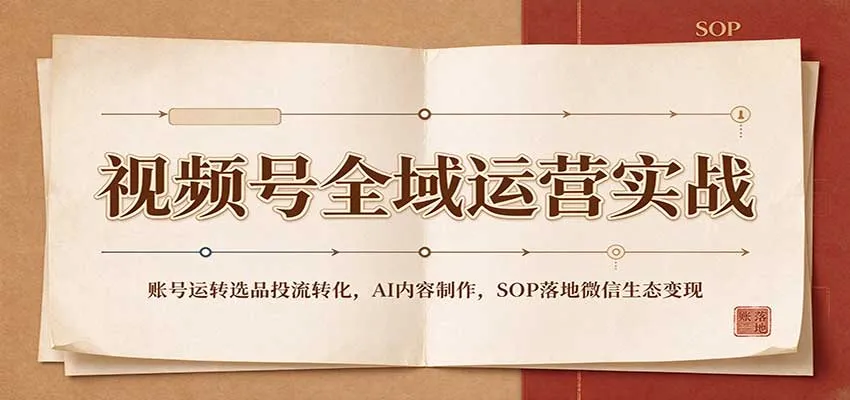 视频号全域运营实战：账号运转选品投流转化，AI内容制作，SOP落地微信生态变现-梦帆创业网