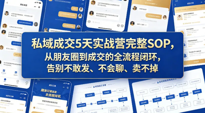 私域成交5天实战营完整SOP，从朋友圈到成交的全流程闭环，告别不敢发、不会聊、卖不掉-梦帆创业网