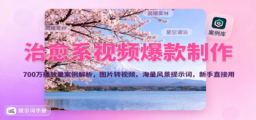 治愈系视频爆款制作，700万播放量案例解析，图片转视频，海量风景提示词，新手直接用-梦帆创业网