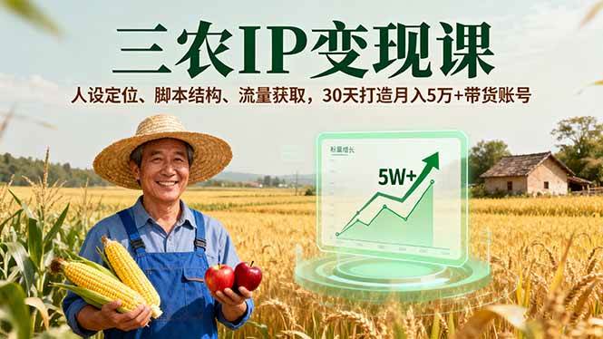 （16044期）三农IP变现课，人设定位、脚本结构、流量获取，30天打造月入5万+带货账号-梦帆创业网