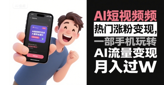 AI短视频热门涨粉变现，一部手机玩转AI流量变现，月入过W-梦帆创业网