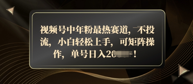 视频号中年粉最热赛道，不投流，小白轻松上手，可矩阵操作-梦帆创业网