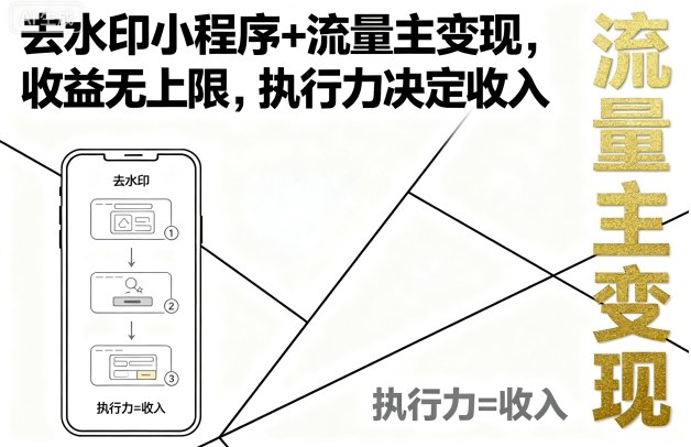 去水印小程序+流量主变现，收益无上限，执行力决定收入-梦帆创业网