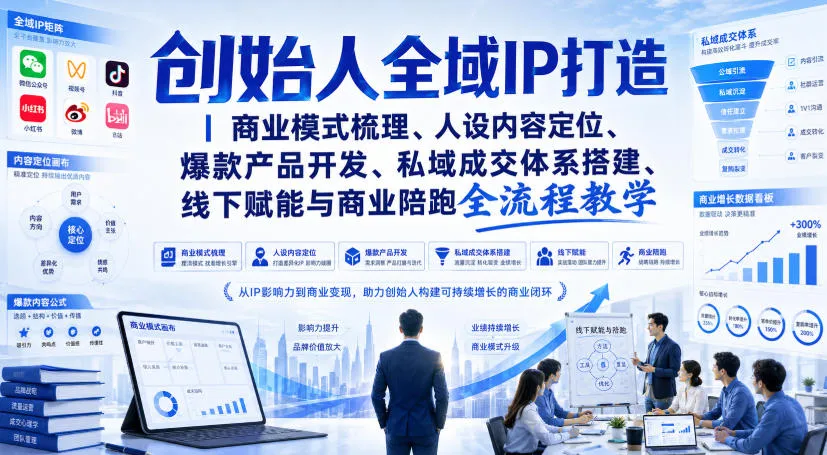 创始人全域IP打造｜商业模式梳理、人设内容定位、爆款产品开发、私域成交体系搭建、线下赋能与商业陪跑全流程教学-梦帆创业网