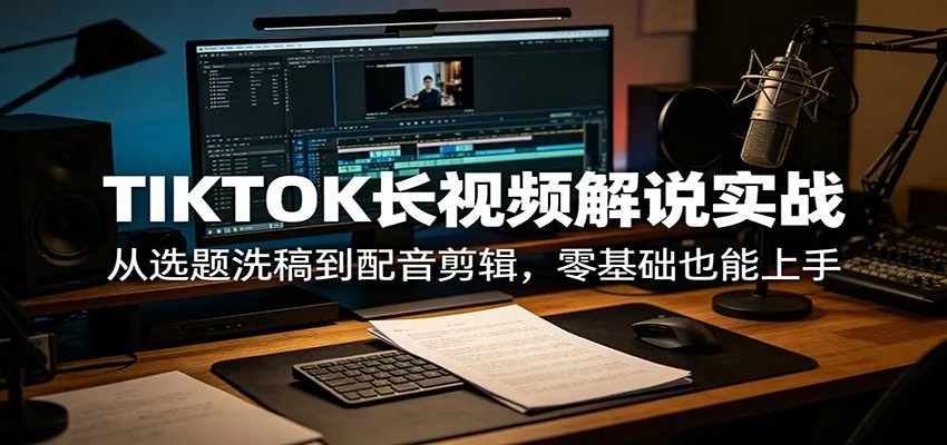 TIKTOK长视频解说实战：从选题洗稿到配音剪辑，零基础也能上手-梦帆创业网