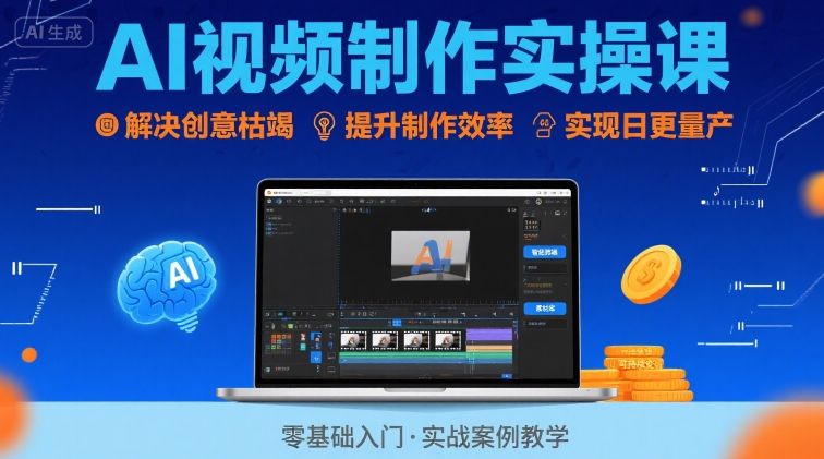 Ai视频制作实操课，解决创意枯竭、效率低下痛点，实现日更量产可持续变现-梦帆创业网