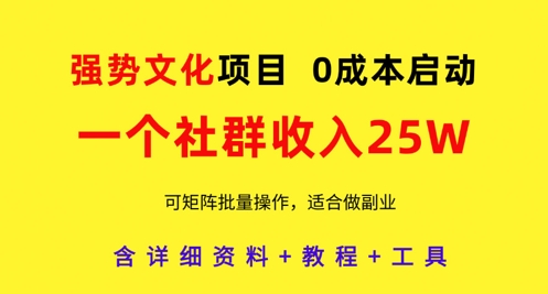 强势文化项目，一个社群收入25个W，0成本启动，可矩阵批量操作，原创详细实操教程-梦帆创业网