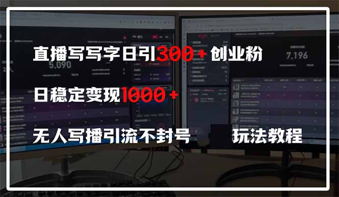 直播写写字日引300+创业粉，日稳定变现600+无人写播引流不封号，玩法教程-梦帆创业网