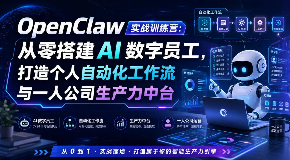 OpenClaw实战训练营：从零搭建AI数字员工，打造个人自动化工作流与一人公司生产力中台-梦帆创业网