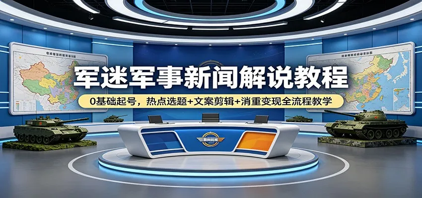 军迷军事新闻解说教程：0基础起号，热点选题+文案剪辑+消重变现全流程教学-梦帆创业网