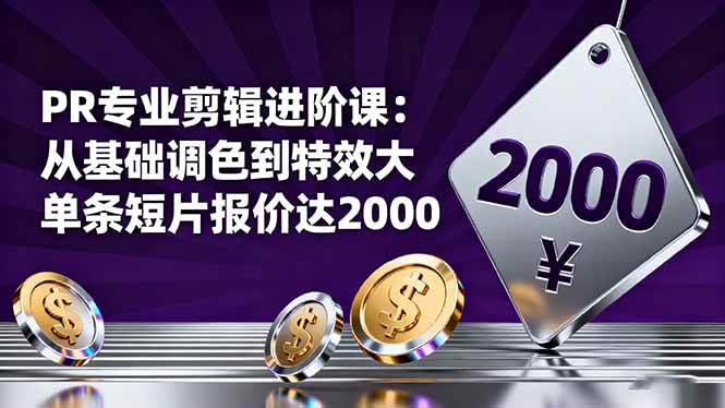 (16381期)PR专业剪辑进阶课:从基础调色到特效大片的进阶技能,单条短片报价达2000-梦帆创业网
