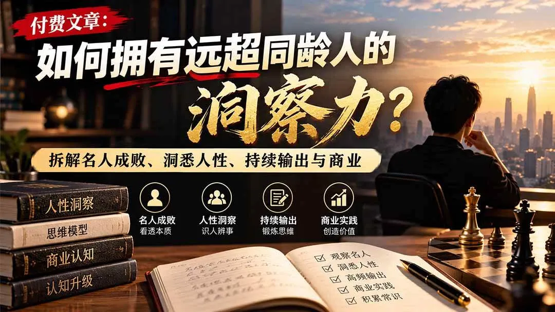 （21025期）付费文章：如何拥有远超同龄人的洞察力？拆解名人成败、洞悉人性、持续输出与商业实践