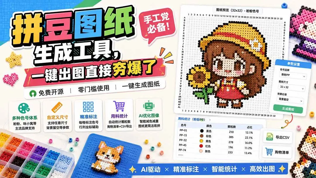 （20084期）拼豆图纸生成工具，手工党必备！一键出图直接夯爆了-梦帆创业网