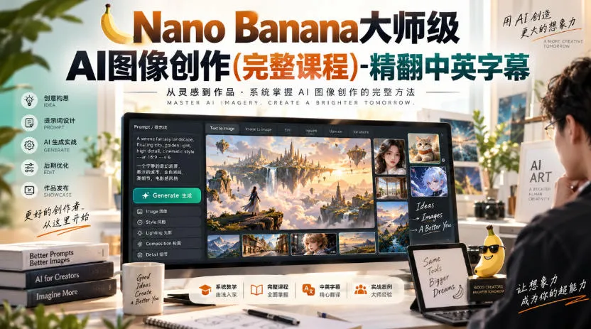 【无水印】Nano Banana大师级AI图像创作(完整课程)-精翻中英字幕-梦帆创业网