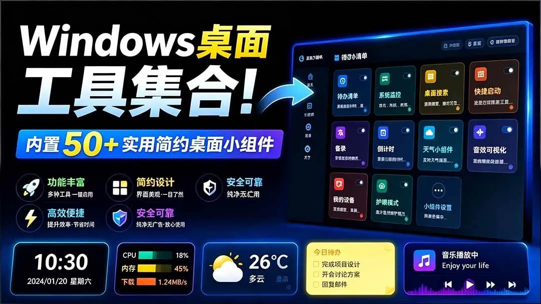 （19585期）Windows桌面工具集合！内置50+实用简约桌面小组件，含截图、录屏、翻译、天气等，多秘工具箱-梦帆创业网