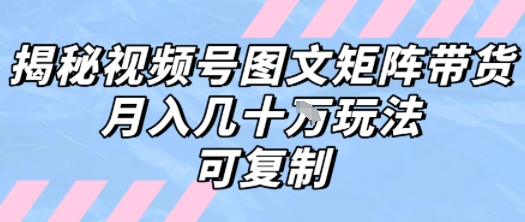 解密视频号图文矩阵带货，月入几个W的打法，可复制-梦帆创业网