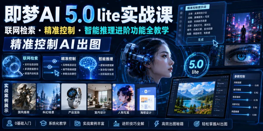 即梦AI 5.0 lite实战课，联网检索・精准控制・智能推理进阶功能全教学，精准控制AI出图-梦帆创业网
