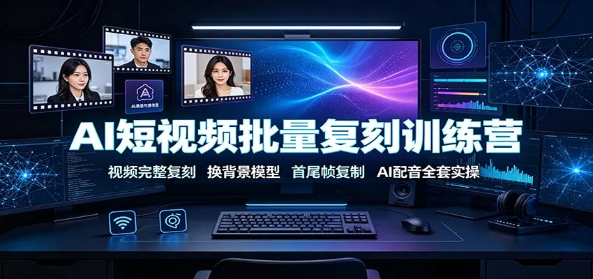 AI短视频批量复刻训练营：视频完整复刻，换背景模型、首尾帧复制、AI配音全套实操-梦帆创业网