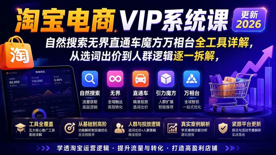 （20094期）2026淘宝电商终局之战VIP课-更新：自然搜索+直通车+无界+精准人群，系统掌握测款动销与全店推广布局方法-梦帆创业网