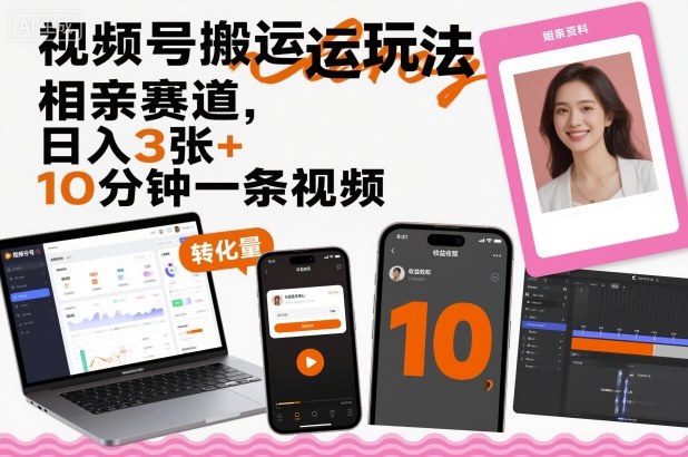 视频号搬运玩法，相亲赛道，日入3张+，10分钟一条视频-梦帆创业网