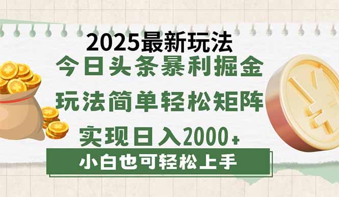 今日头条2025最新玩法，思路简单，复制粘贴，轻松实现矩阵日入2000+-梦帆创业网
