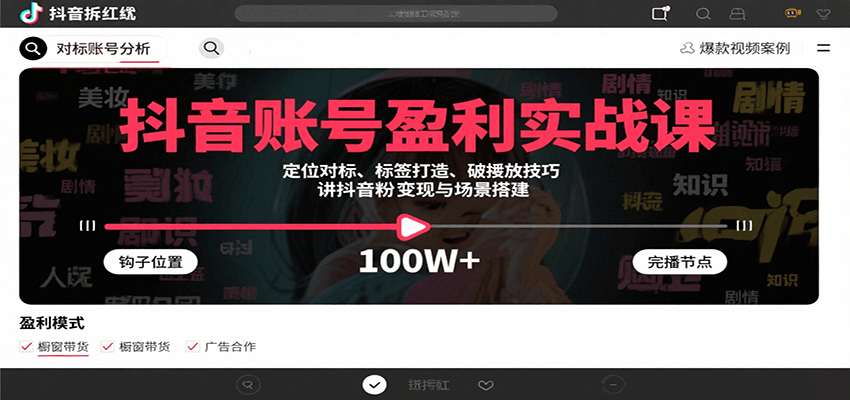 抖音账号盈利实战课，定位对标、标签打造、破播放技巧，讲涨粉变现与场景搭建-梦帆创业网