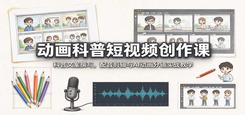动画科普短视频创作课:科普文案撰写,配音剪辑与AI动画分镜实战教学 动画科普短视频创作课:科普文案撰写,配音剪辑与AI动画分镜实战教学