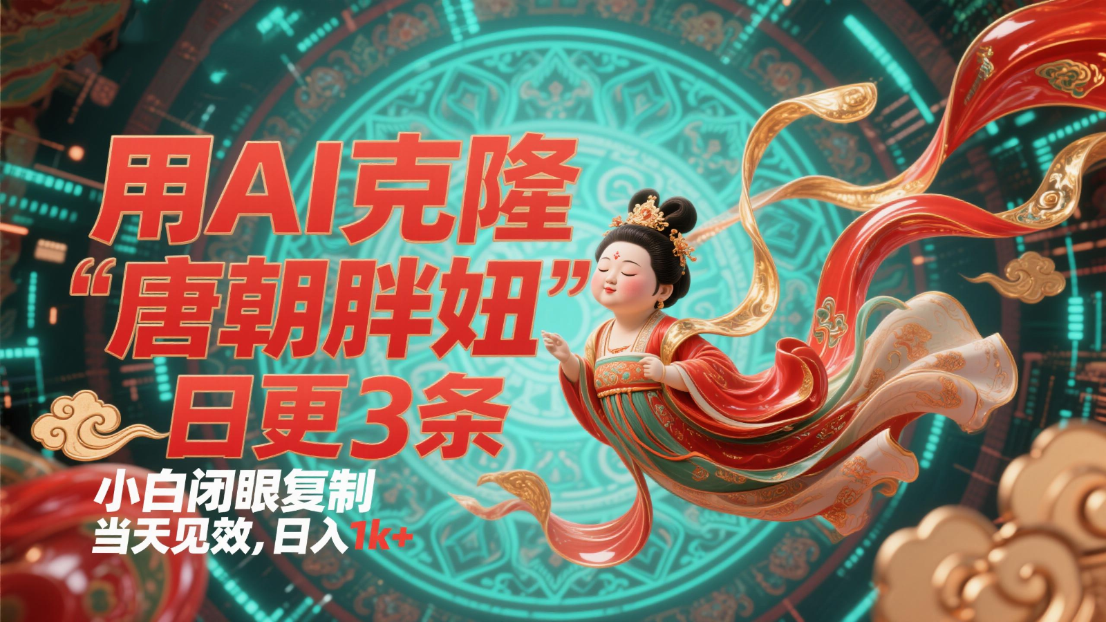 用AI克隆“唐朝胖妞”日更3条，平台疯狂推流，小白闭眼复制，当天见效，日入1k+-梦帆创业网