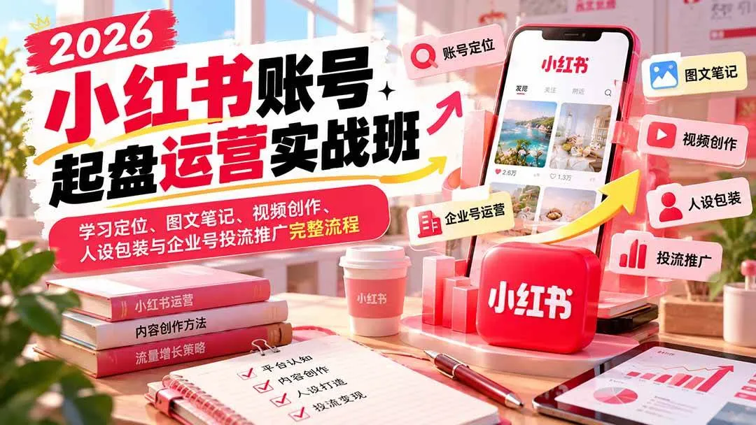 (20647期)2026小红书账号起盘运营实战班:学习定位、图文笔记、视频创作、人设包装与企业号投流推广完整流程 (20647期)2026小红书账号起盘运营实战班:学习定位、图文笔记、视频创作、人设包装与企业号投流推广完整流程