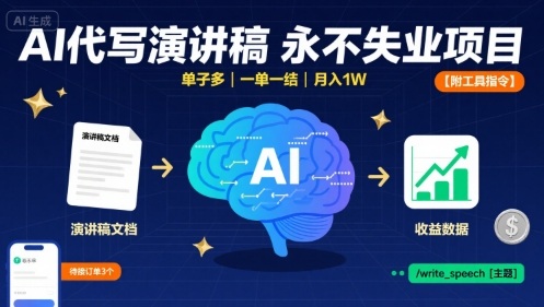AI代写演讲稿，永不失业项目，单子多，一单一结，月入1W【附工具指令】-梦帆创业网