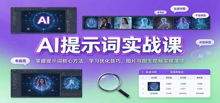 AI提示词实战课：掌握提示词核心方法，学习优化技巧，图片与图生视频实操演练-梦帆创业网