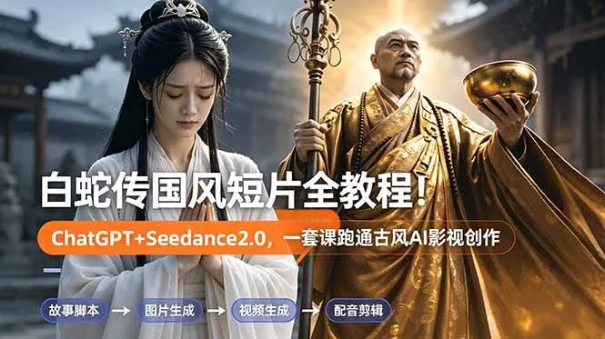 （18737期）白蛇传-国风短片全教程！ChatGPT+Seedance2.0，一套课跑通古风AI影视创作-梦帆创业网