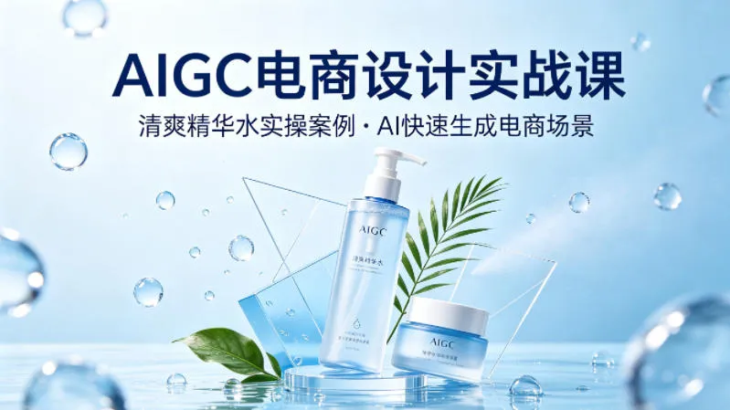 AIGC电商设计实战课，以清爽精华水为实操案例，教你用AI快速生成电商场景-梦帆创业网