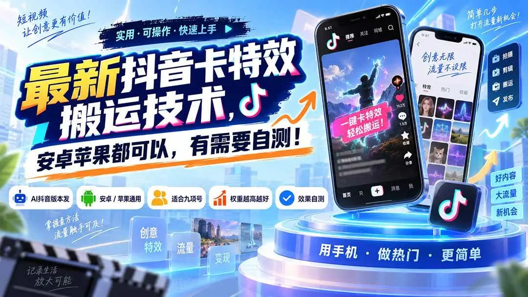 （20606期）最新抖音卡特效搬运技术，安卓苹果都可以，有需要自测！-梦帆创业网