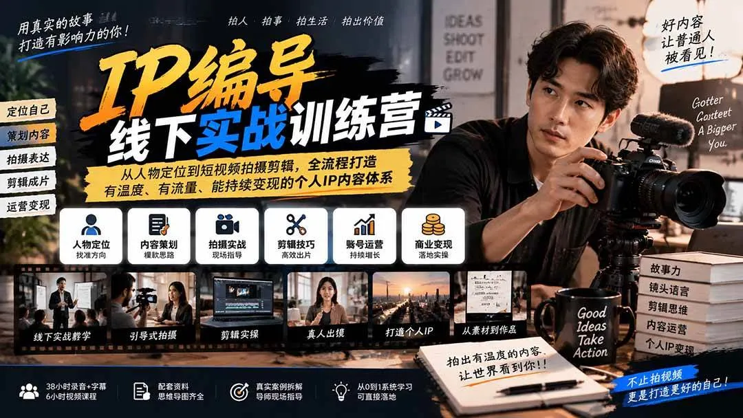 （20610期）IP编导线下实战训练营-更新：从人物定位到短视频拍摄剪辑，全流程打造有温度、有流量、能持续变现的个人IP内容体系-梦帆创业网
