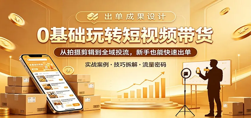 0基础玩转短视频带货：从拍摄剪辑到全域投流，新手也能快速出单-梦帆创业网
