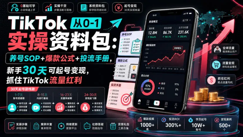 TikTok从0-1实操资料包：养号SOP+爆款公式+投流手册，新手30天可起号变现，抓住TikTok流量红利-梦帆创业网